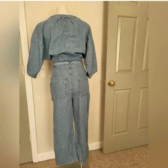 Free People Cotton Blend Loco Blue Button Down Oversized Marley Jumpsuit(XS)NWT - Picture 5 of 12